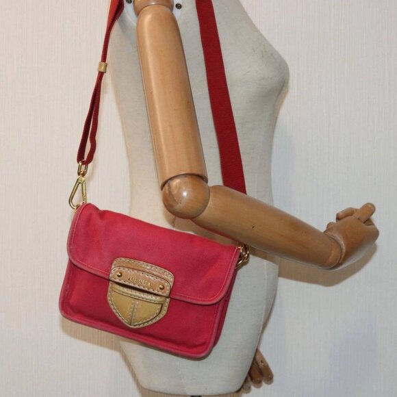 PRADA Shoulder Bag Canvas Red Auth - Picture 1 of 16